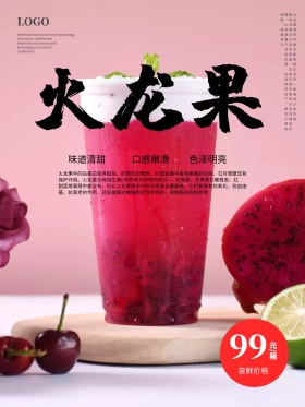 中国水墨风水果海报火龙果海报