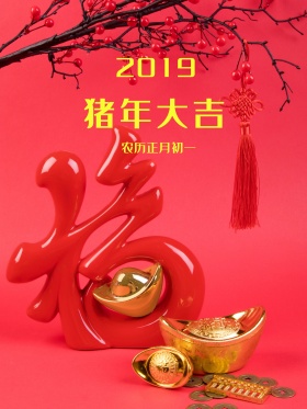 原创插画2018新春海报配图展板春节除夕