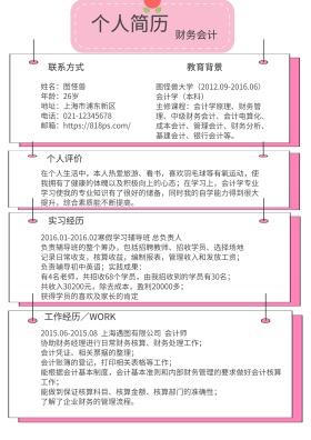 黑色粉色白色财务简约求职简历