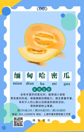 缅甸蜜瓜水果主题宣传手机海报