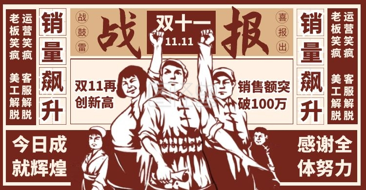 复古大字报-复古创意年代大字报双十一战报横版海报在线图片制作-图