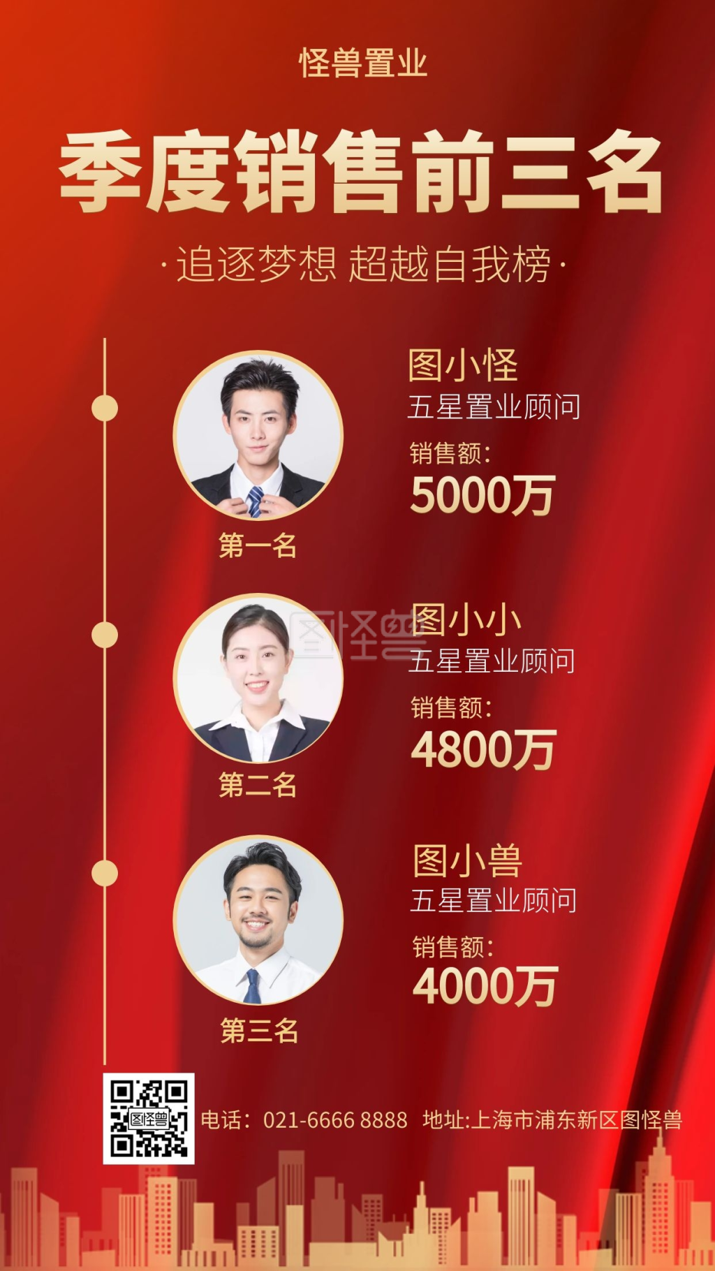 喜报销售前三名房地产红色手机海报