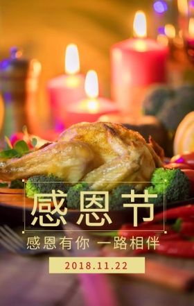 感恩有你一路相伴玫瑰感恩节红色手机海报