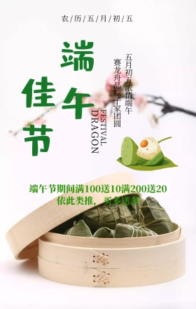 端午节满减活动绿色卡通手机海报