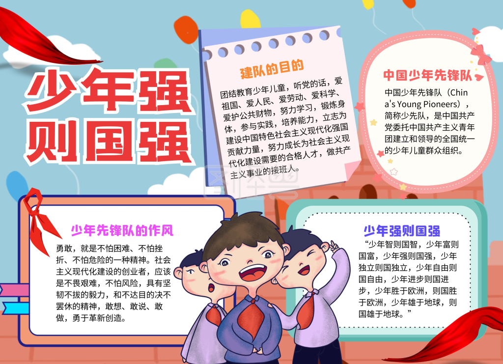 卡通风少年强则国强电子小报手抄报