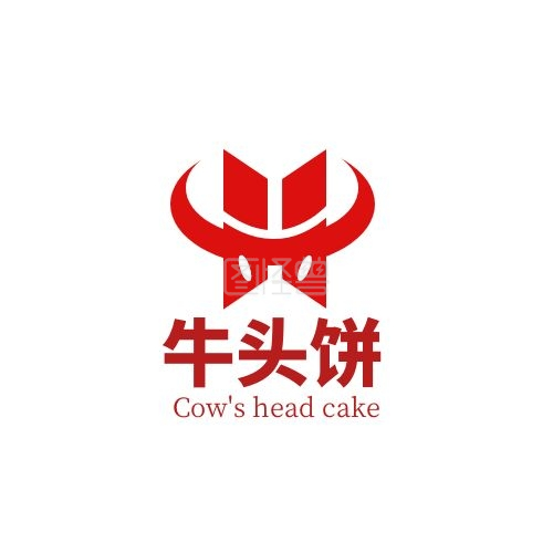 牛头饼美食餐饮红色简约logo