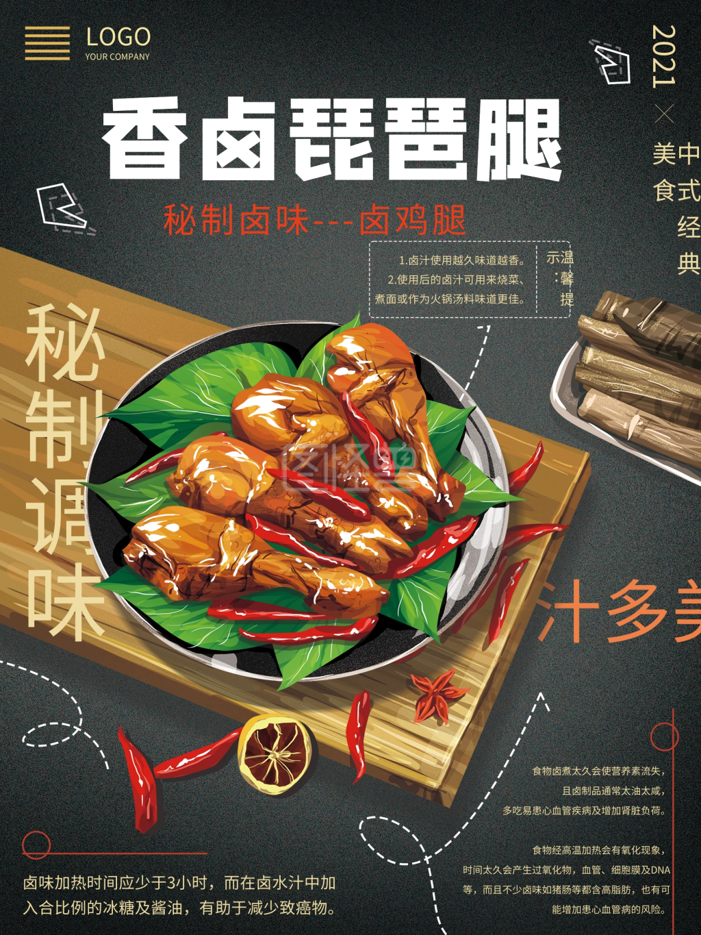 原创手绘卤味卤鸡腿美食海报
