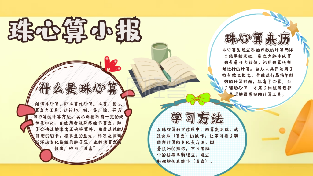 图怪兽手抄报频道提供《珠心算小报卡通简约创意》在线图片设计制作