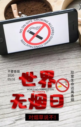 世界无烟日珍爱生命灰色简约手机海报