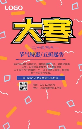 二十四节气大寒促销手机营销海报