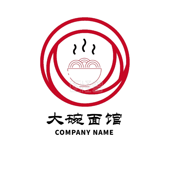 大碗面馆红色中国风店招logo