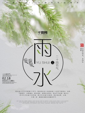 简约中国传统二十四节气雨水海报设计
