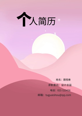 姓名：图怪兽 电话：021-123456 邮箱：tuguaishou@qq.com 求职意向：设计总监 简历封面