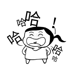 哈哈哈简笔黑白马尾小女孩表情包