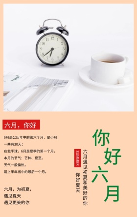 你好六月遇见初夏简约文艺手机海报