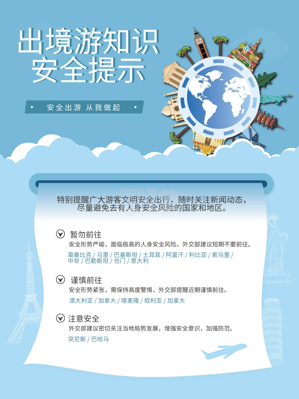 旅游出境游知识安全提示内容型海报