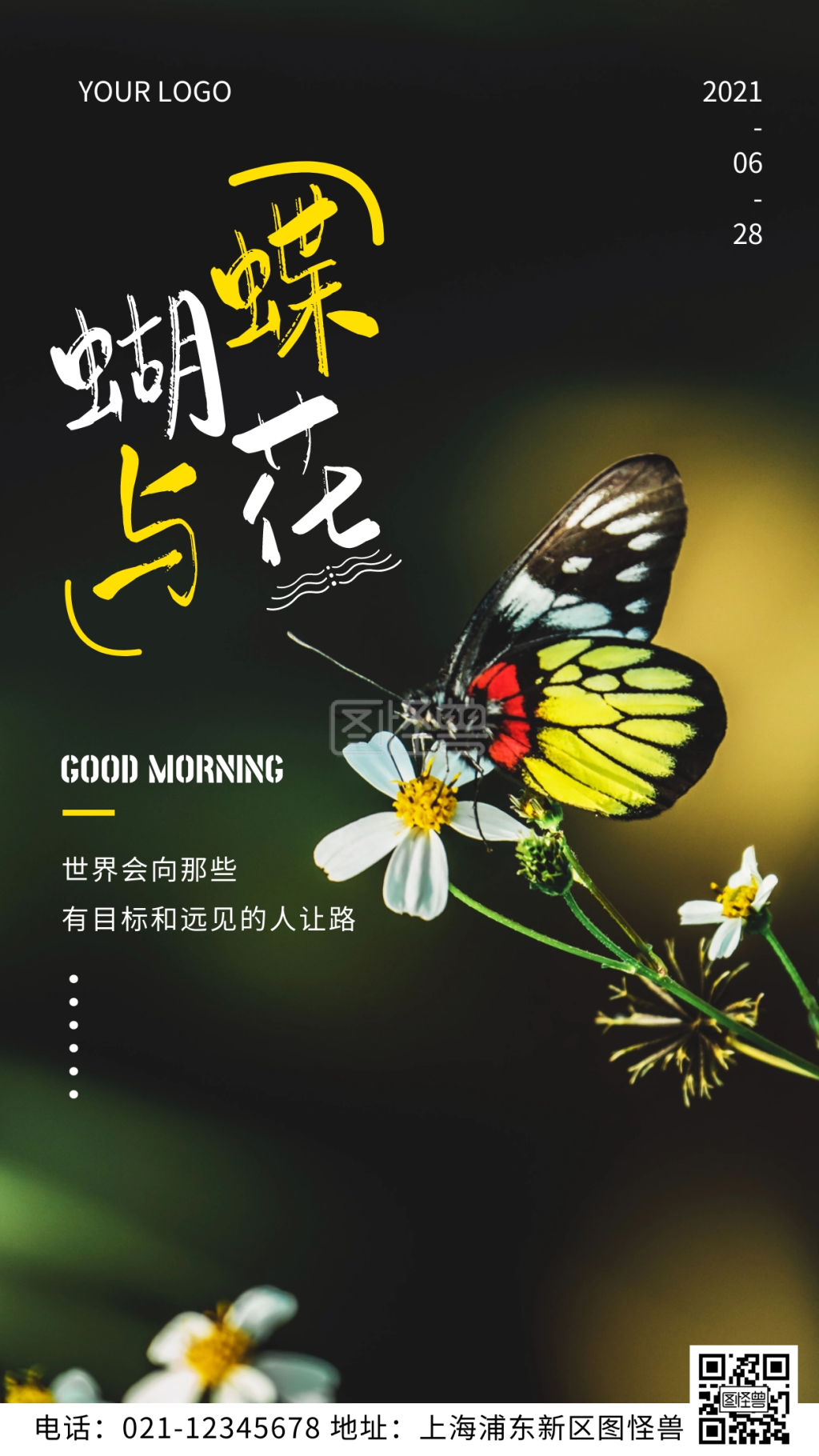 蝴蝶与花摄影风早安励志语录日签