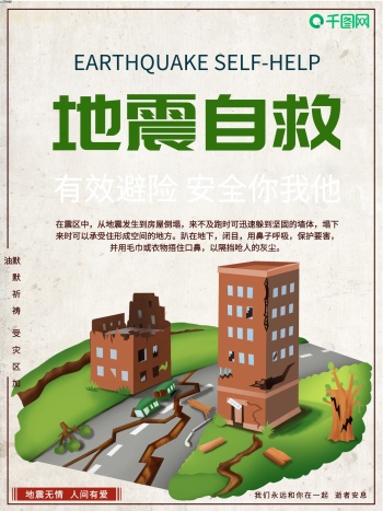简约地震自救宣传海报