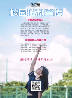 蓝色卡通学校普法宣伟海报