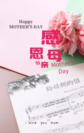 花瓣清新简约手绘母亲节感恩海报