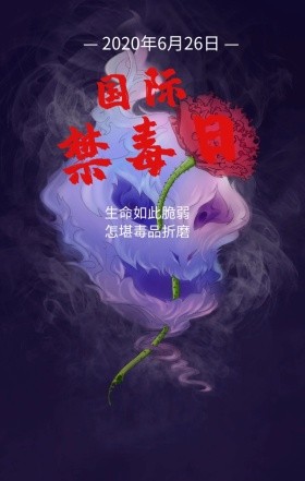 国际禁毒日公益宣传蓝色扁平化手机海报