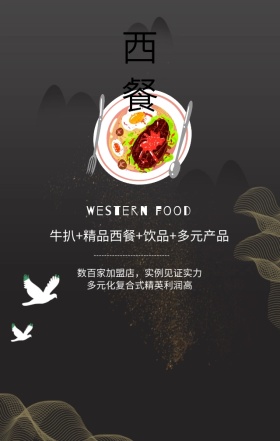 西餐美食餐厅宣传咖色简约手机海报