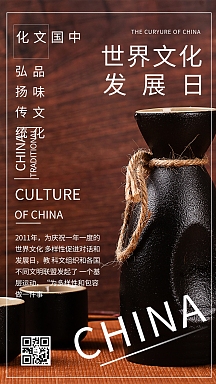 世界文化发展日摄影图褐色商务风手机海报