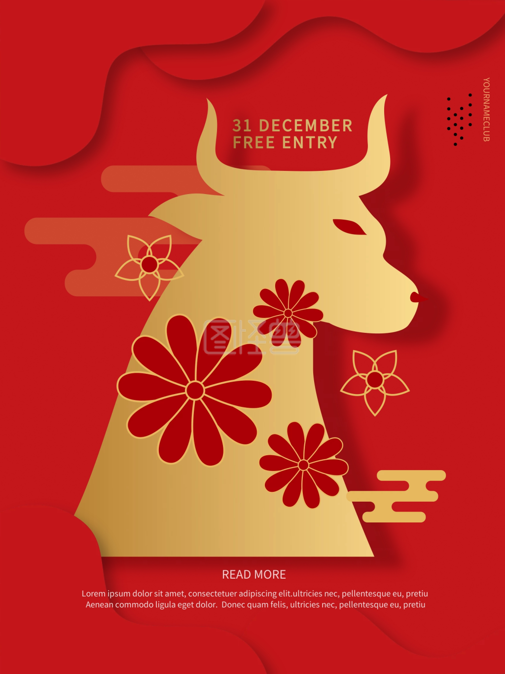 图怪兽频道提供《高端红金牛年大吉春节创意剪纸海报》