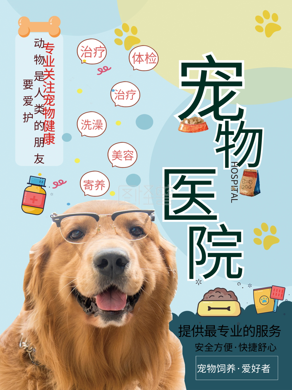宠物乐园,医院宣传海报(结合摄影图)
