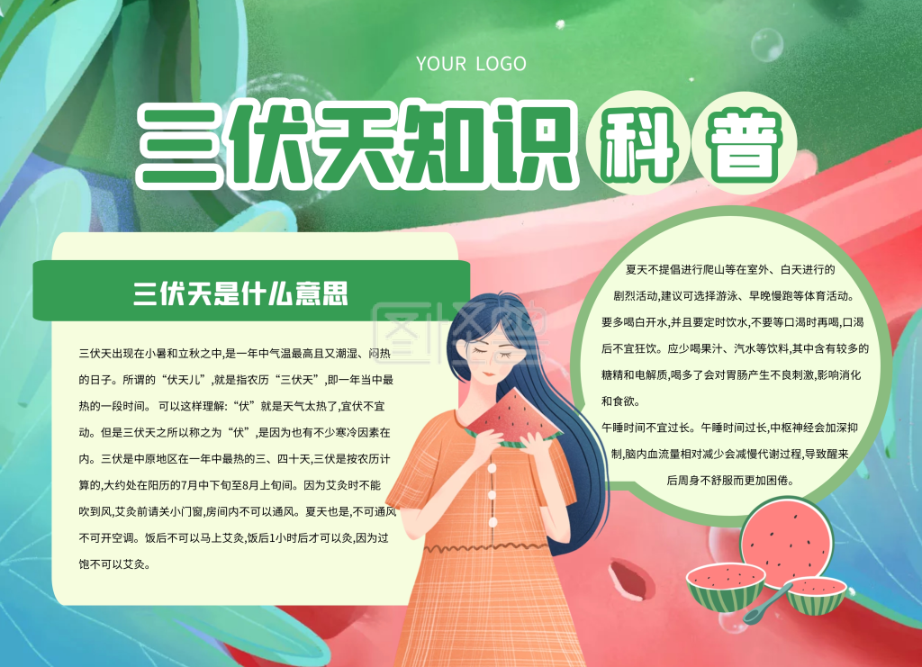 三伏天知识科普习俗简约手抄报