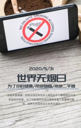 世界无烟日珍爱生命灰色简约手机海报