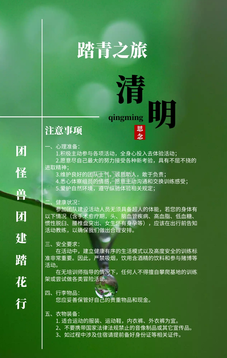 清明节公司团建简约清新风注意事项手机海报