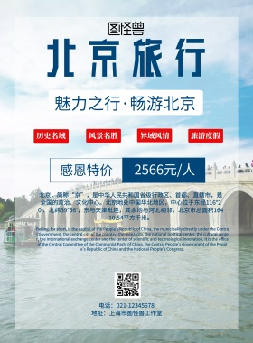 蓝色简约旅行宣传海报