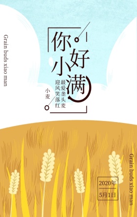 小满中国传统二十四节气白色简约手机海报