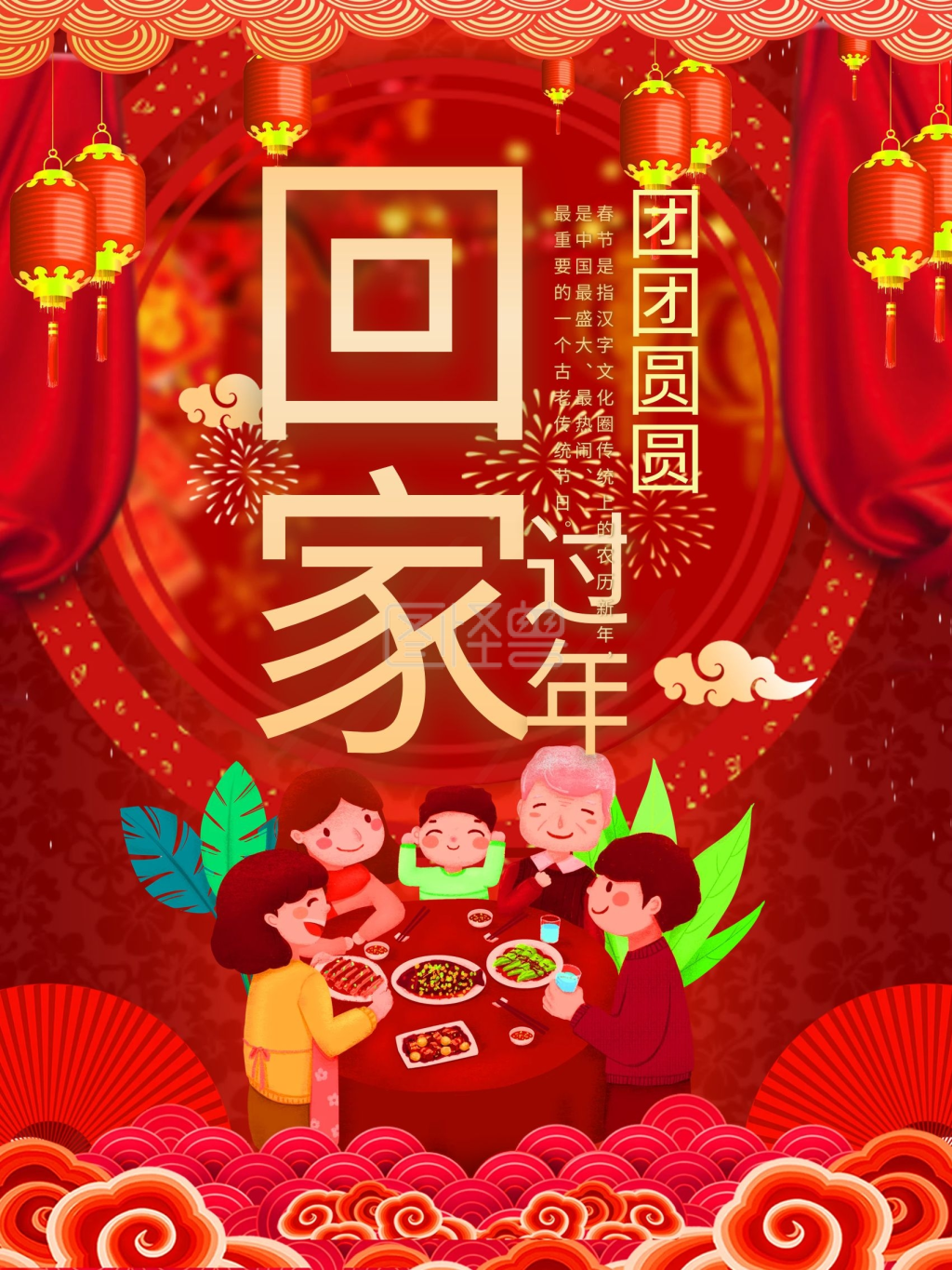 团团圆圆回家过年喜庆海报设计