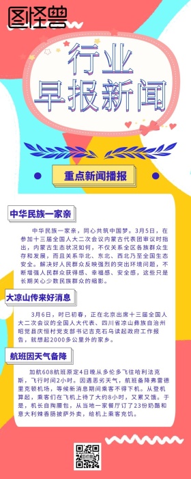创意大气黄色扁平化行业早报新闻长图