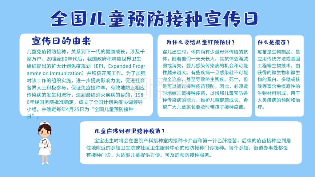 全国儿童预防接种宣传日卡通手抄报