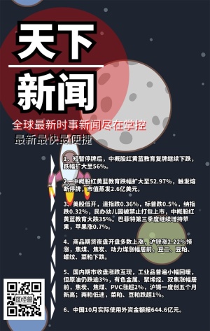 天下新闻太空新闻深蓝扁平手机新闻海报