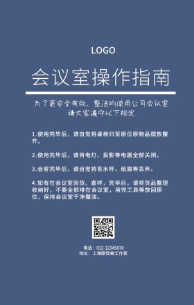 会议室操作指南深蓝彩色简约手机海报