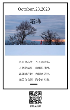 霜降季节树林白色文艺简约日签