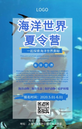 海洋世界夏令营手机海报