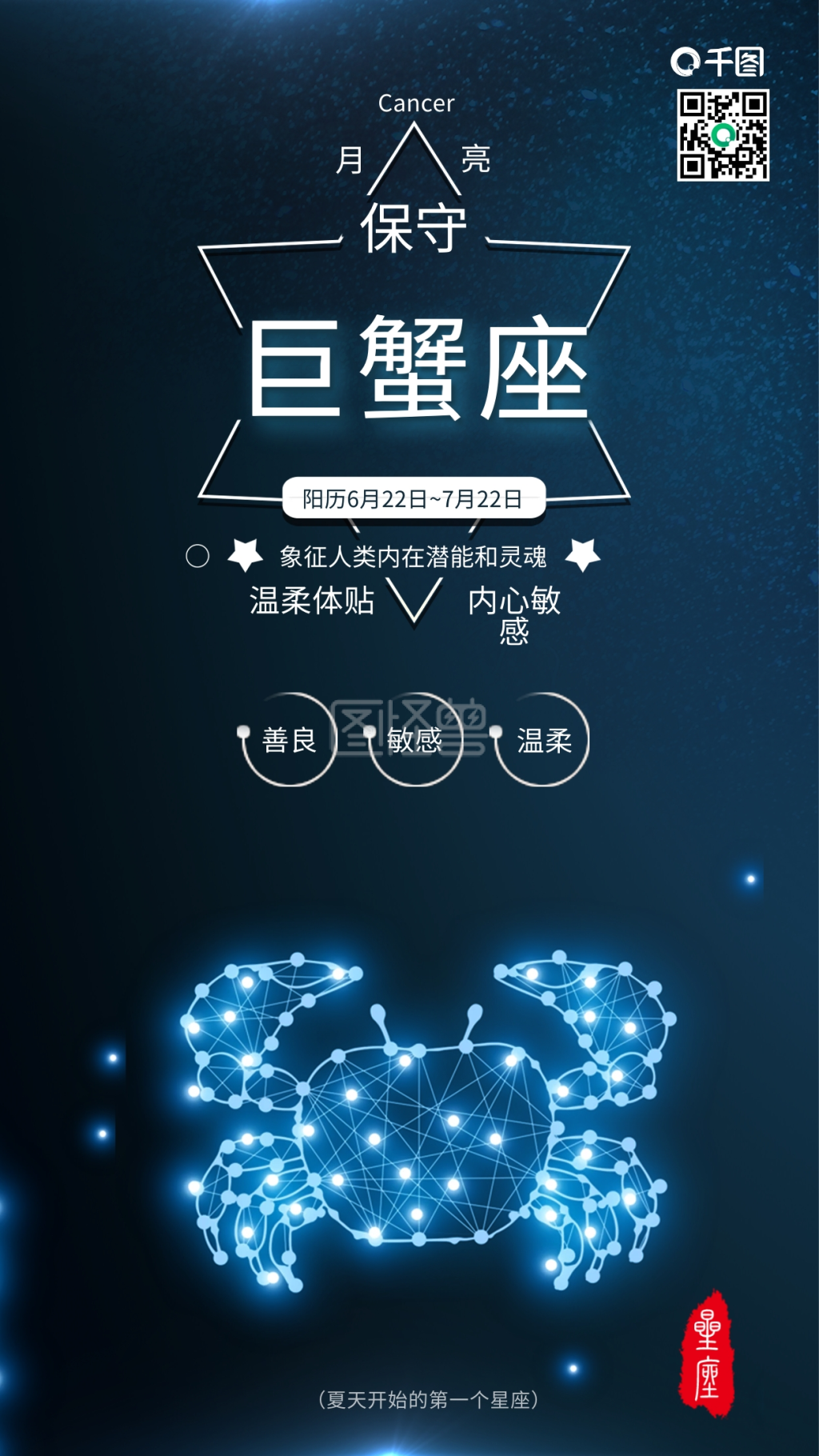 蓝色巨蟹座星座手机配图星空背景