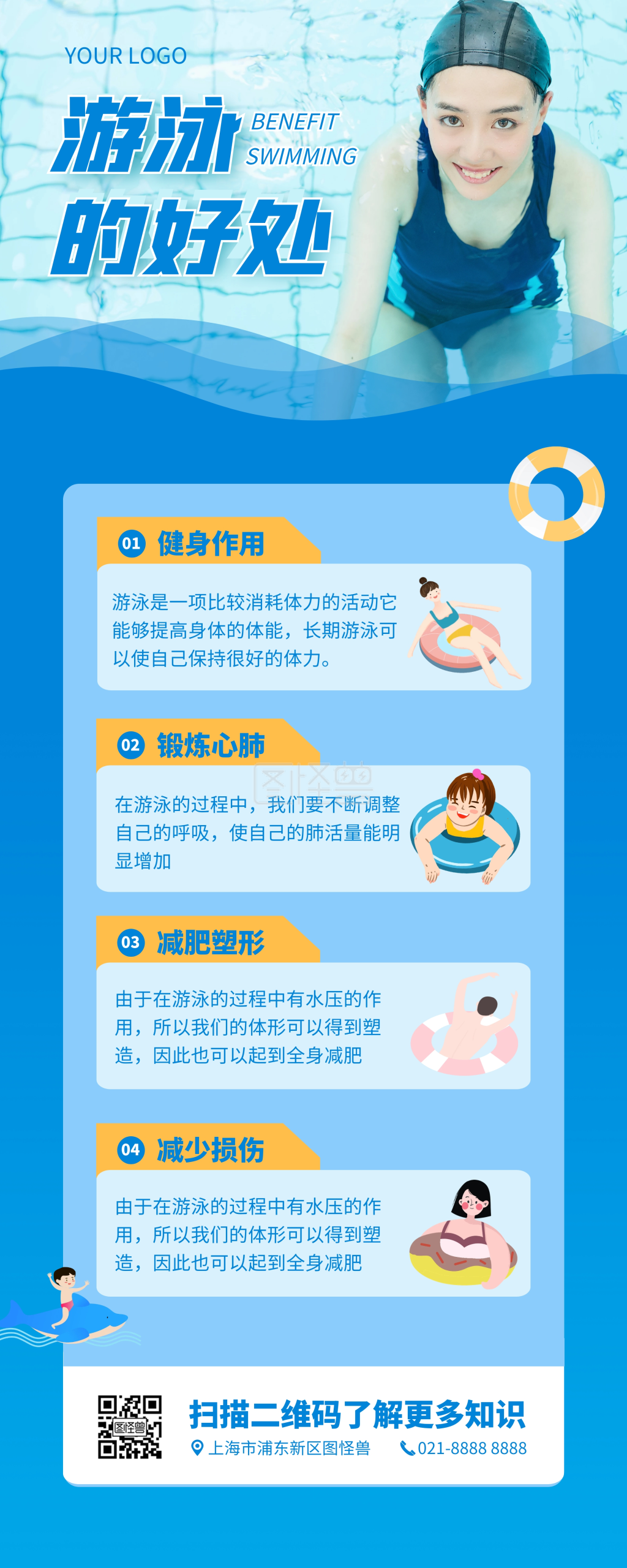 游泳的好处宣传易拉宝
