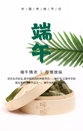 端午节节日祝福绿色扁平化手机海报