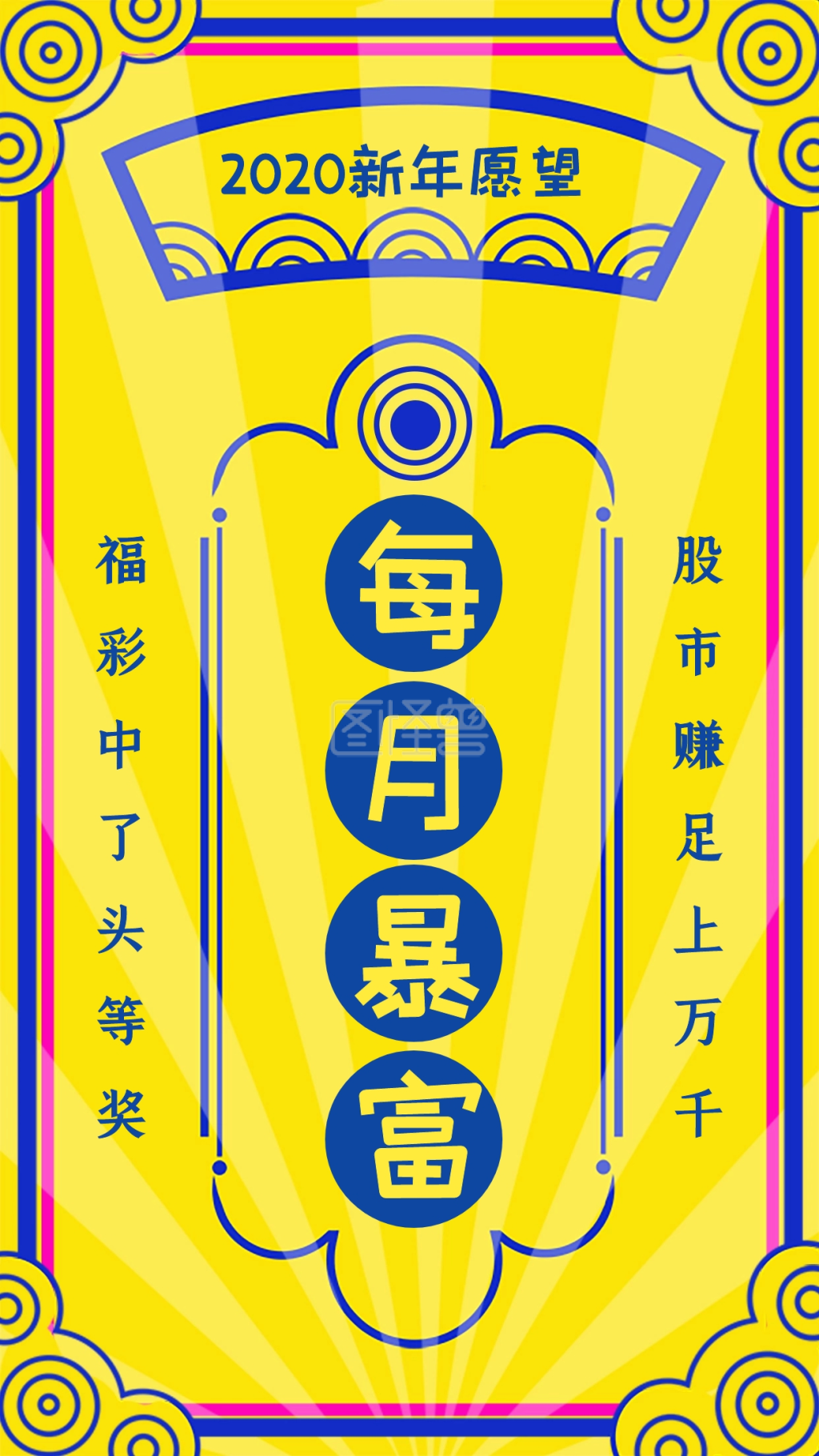 创意黄色卡通2020新年许愿暴富海报