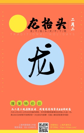 二月二龙抬头理发店特价招贴手机海报