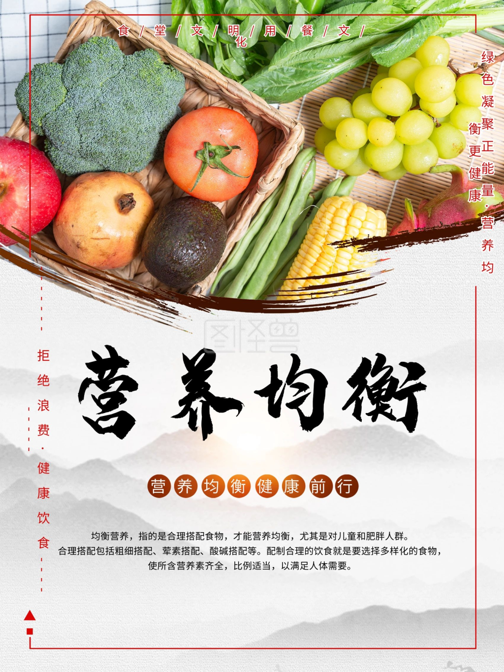 食堂文明用餐文化海报营养均衡