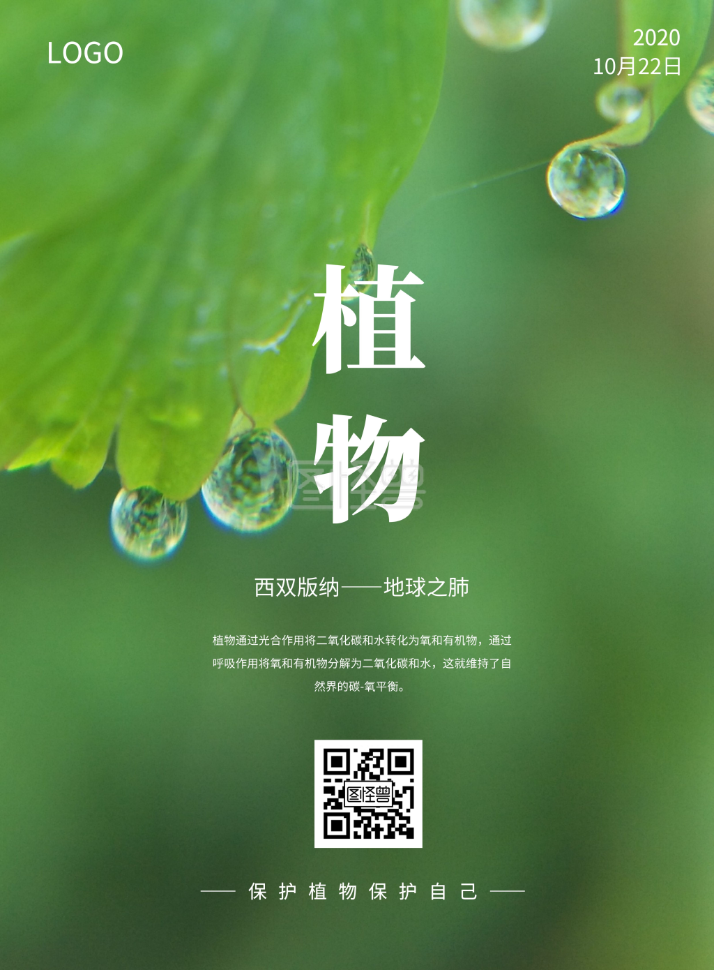 保护植物绿色简约主题海报竖版海报
