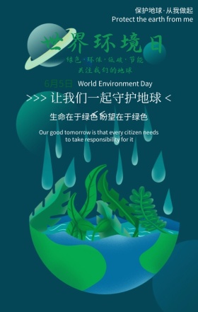 世界环境日保护地球绿色扁平化手机海报