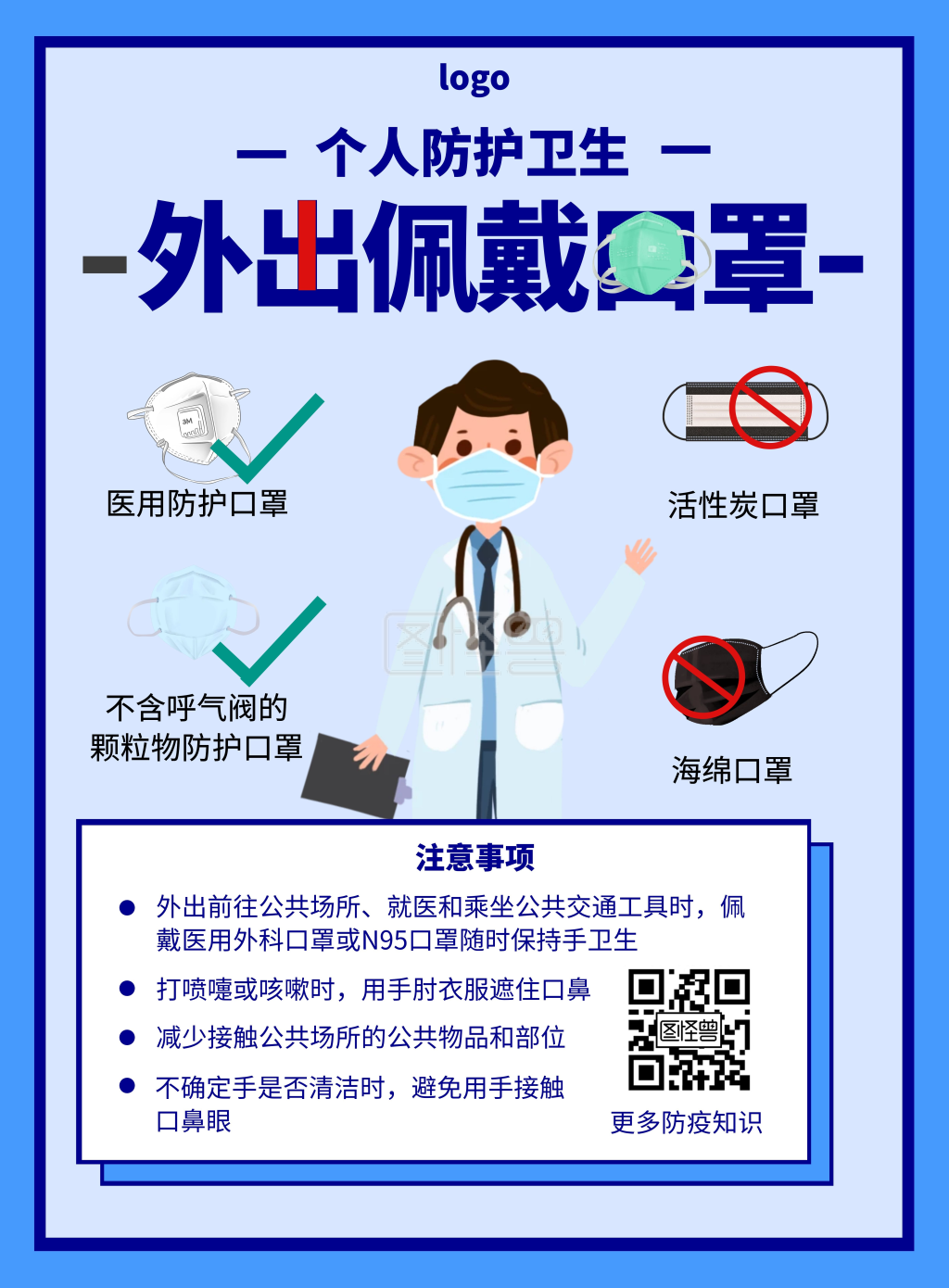 安全类防疫安全蓝色简约宣传海报